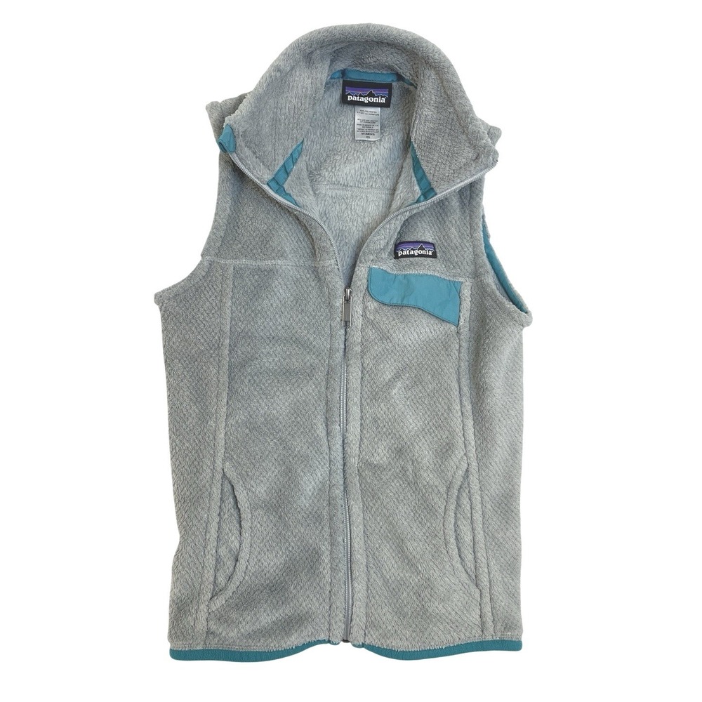 Patagonia Re-Tool Fleece Vest Slim Fit Womens XS Grey & Teal Full Zip Outdoors